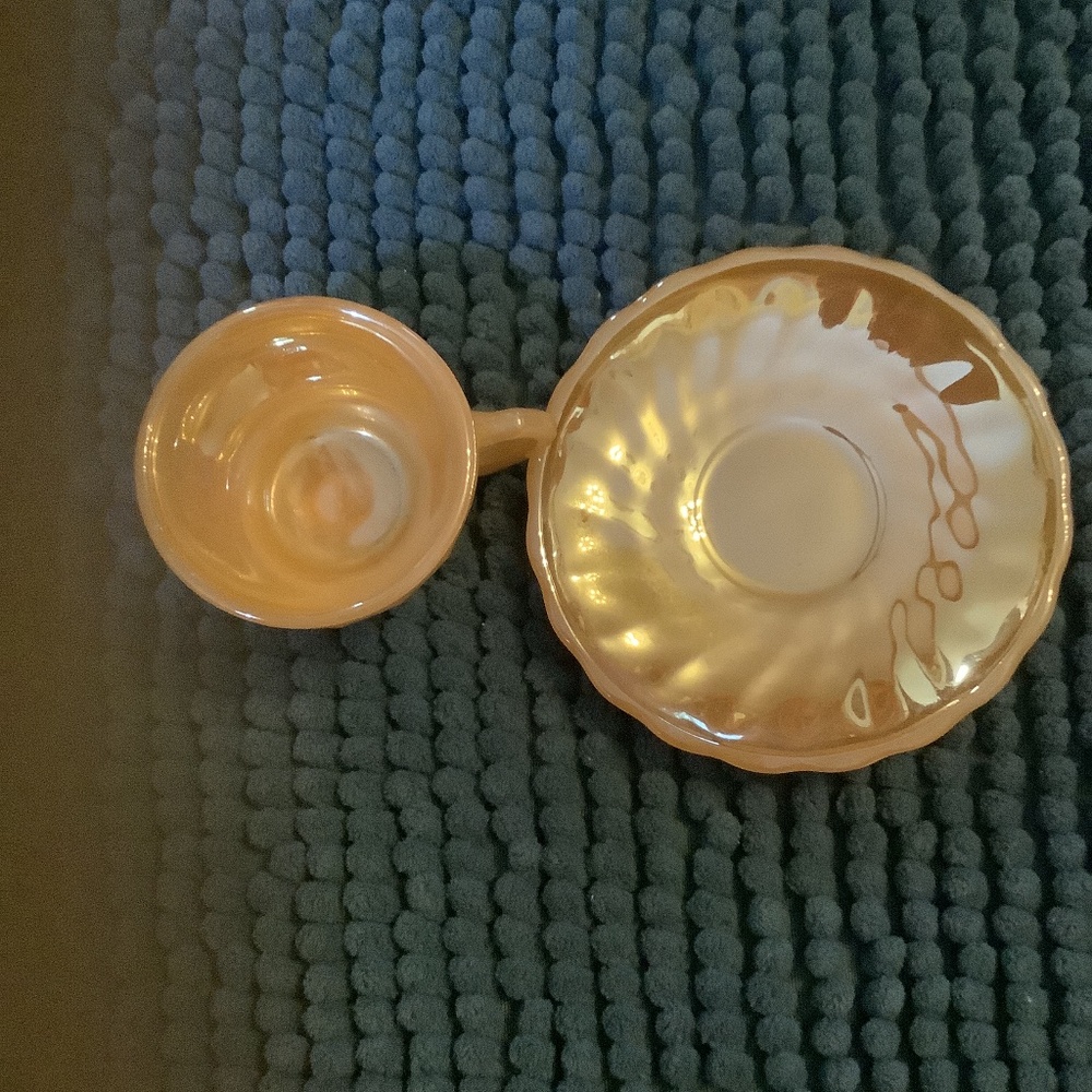 Fire-King peach luster teacup and saucer